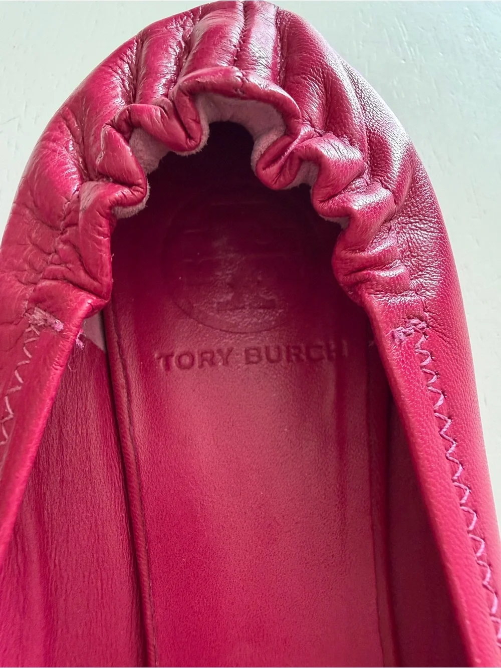 Tory Burch Pink Leather Reva Ballet Flats with Gold Logo Medallions Size 7